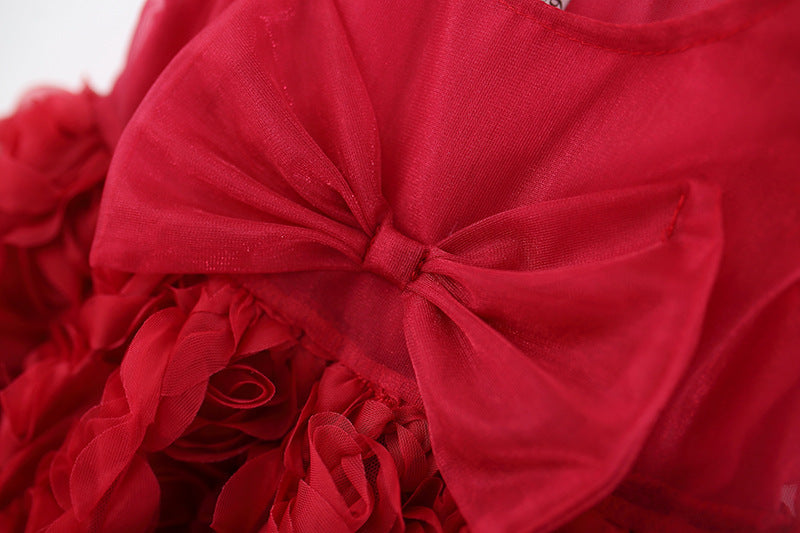 Red Rosette Flutter Sleeve Party Frock – TYM-WZX-001
