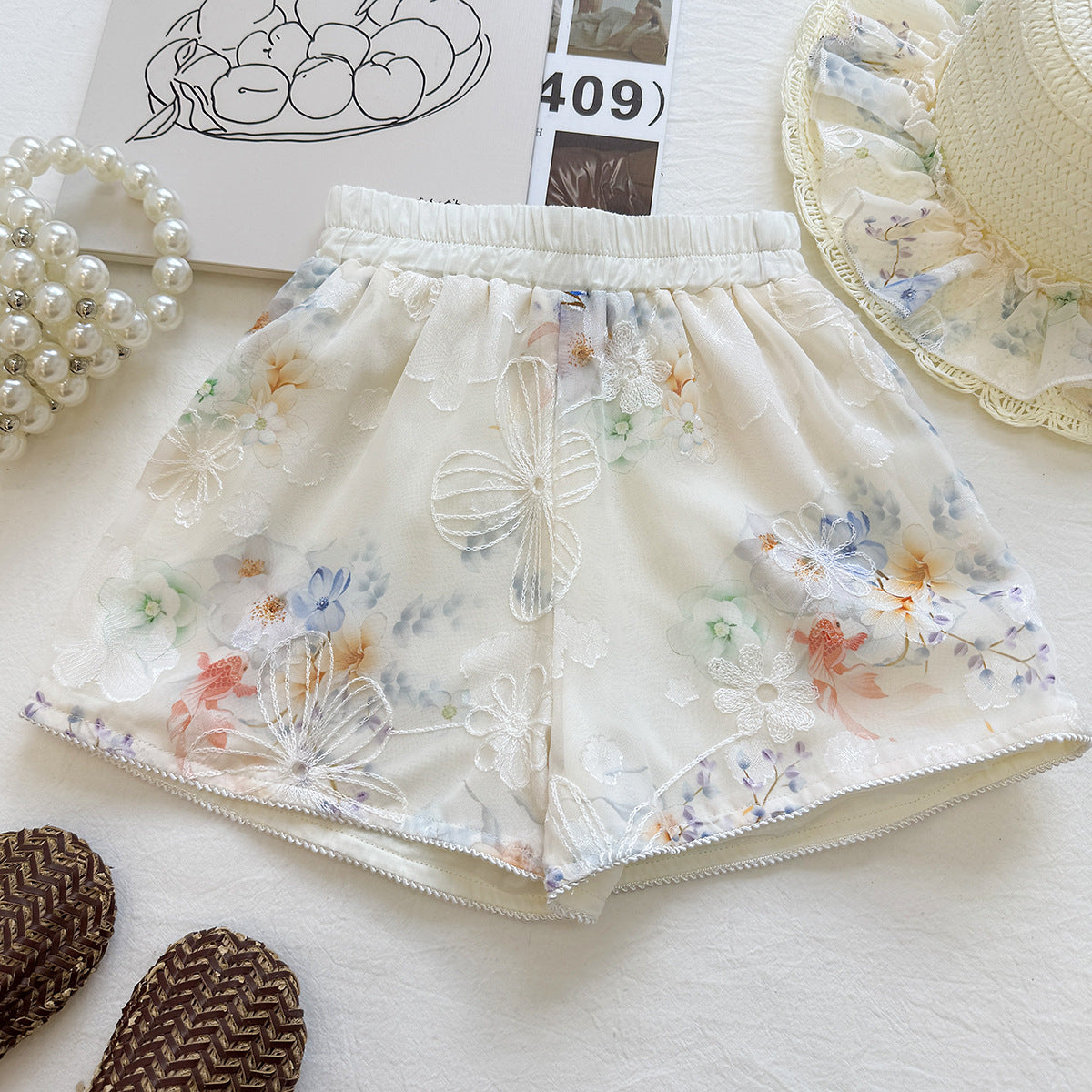 Cream Watercolour Floral Mandarin Frog Button Top – TYM-YWL-050