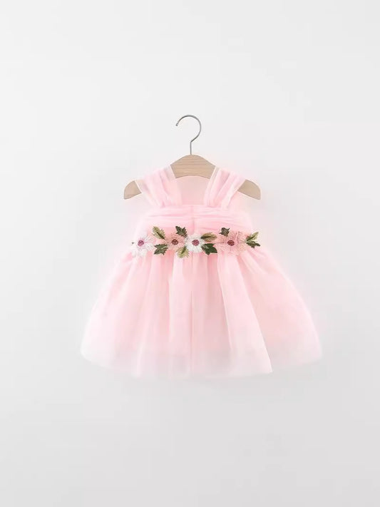 Pink Flower Garland Chiffon Frock – TYM-WZX-018