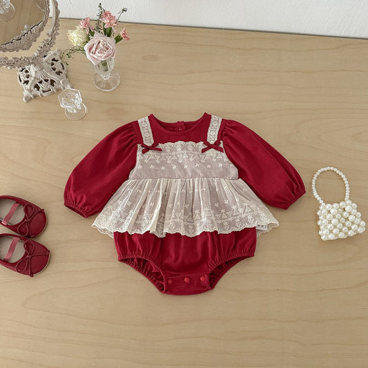 Red Romper with Lace Apron Pinafore – TYM-FCN-017