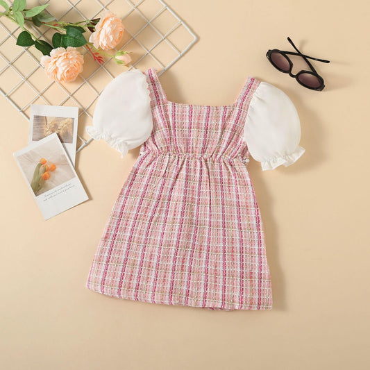 Pink Tweed-Look Puff Sleeve Frock – TYM-YWL-055