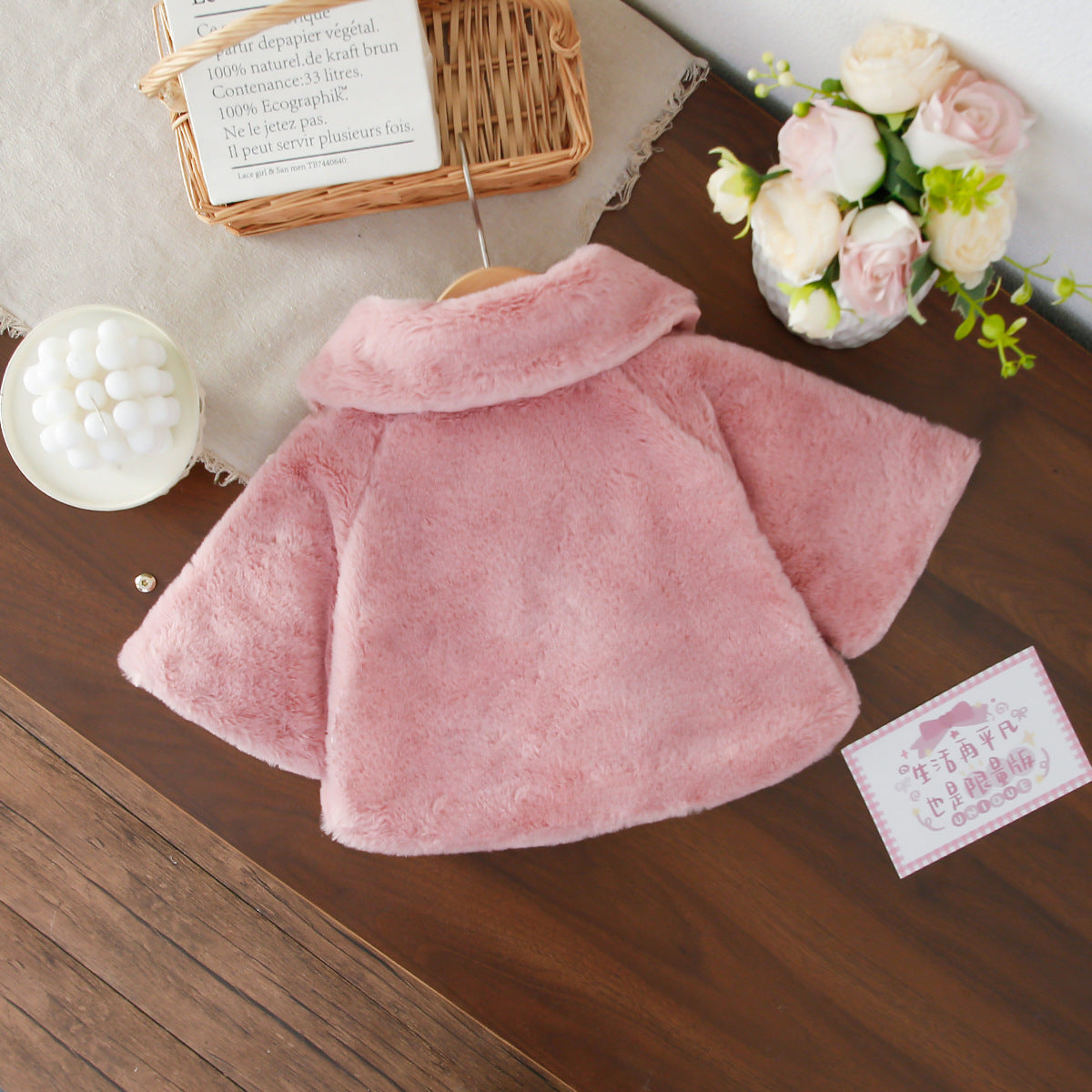 Dusty Pink Plush Pom-Pom Pearl Cape – TYM-WZX-056