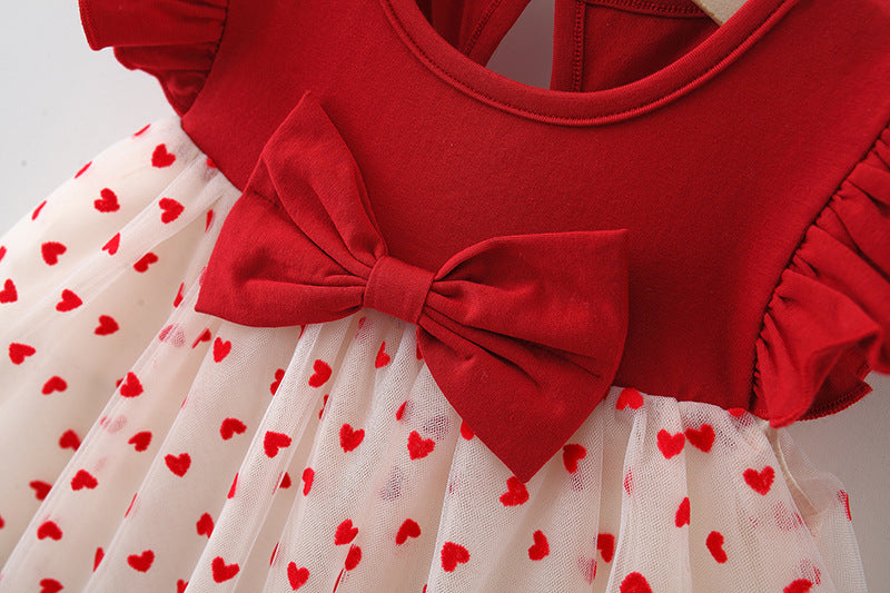 Red Heart Print Net Flutter Frock – TYM-WZX-025