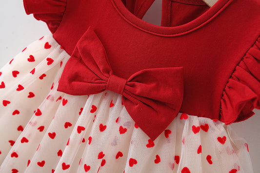 Red Heart Print Net Flutter Frock – TYM-WZX-025