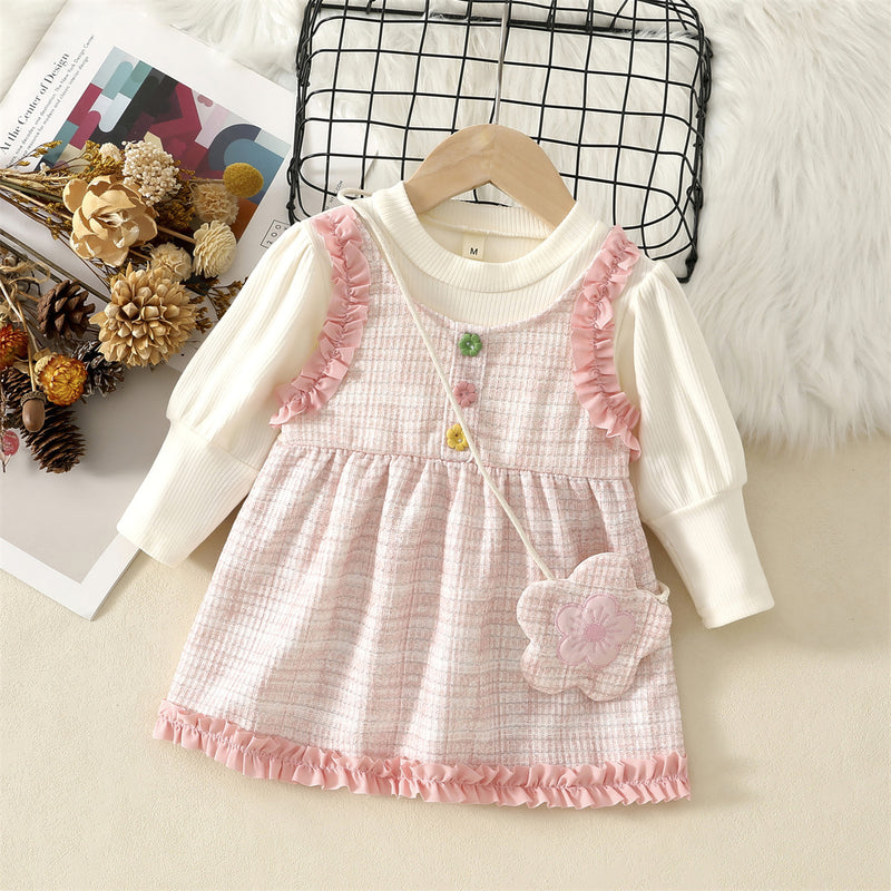 Light Pink Tweed Ruffle Pinafore Frock – TYM-WZX-070