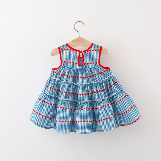 Blue Gingham Heart Tiered Summer Frock – TYM-WZX-003