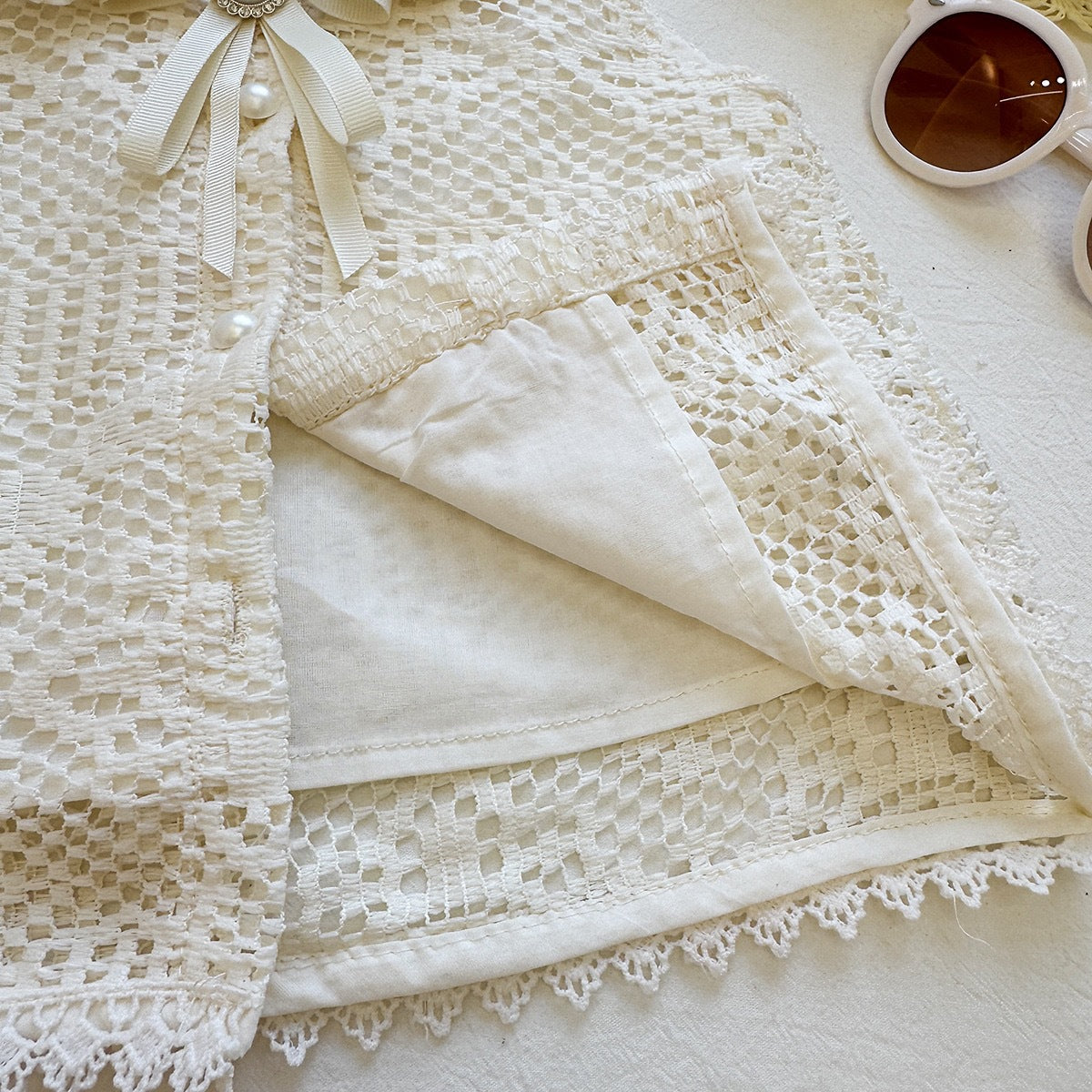 Cream Crochet Lace Top and Wide-Leg Pants Set – TYM-YWL-047