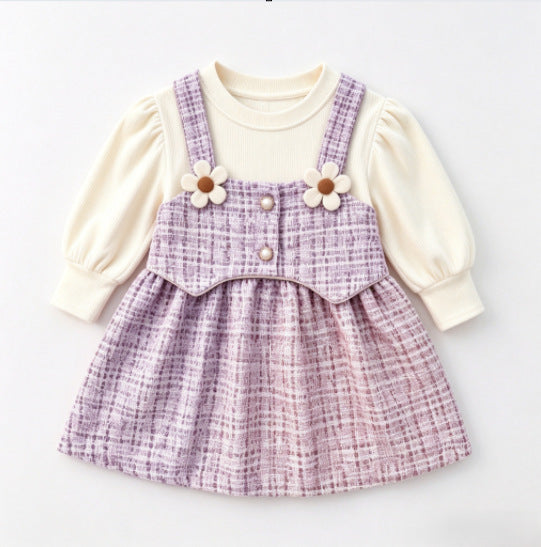 Lilac Tweed Pinafore Flower Frock – TYM-CXM-040