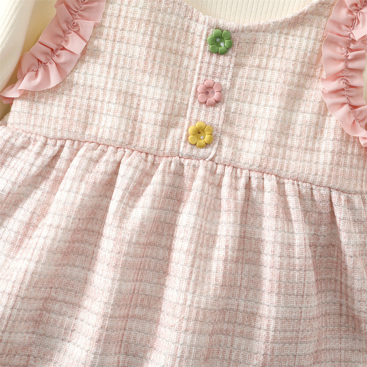 Light Pink Tweed Ruffle Pinafore Frock – TYM-WZX-070