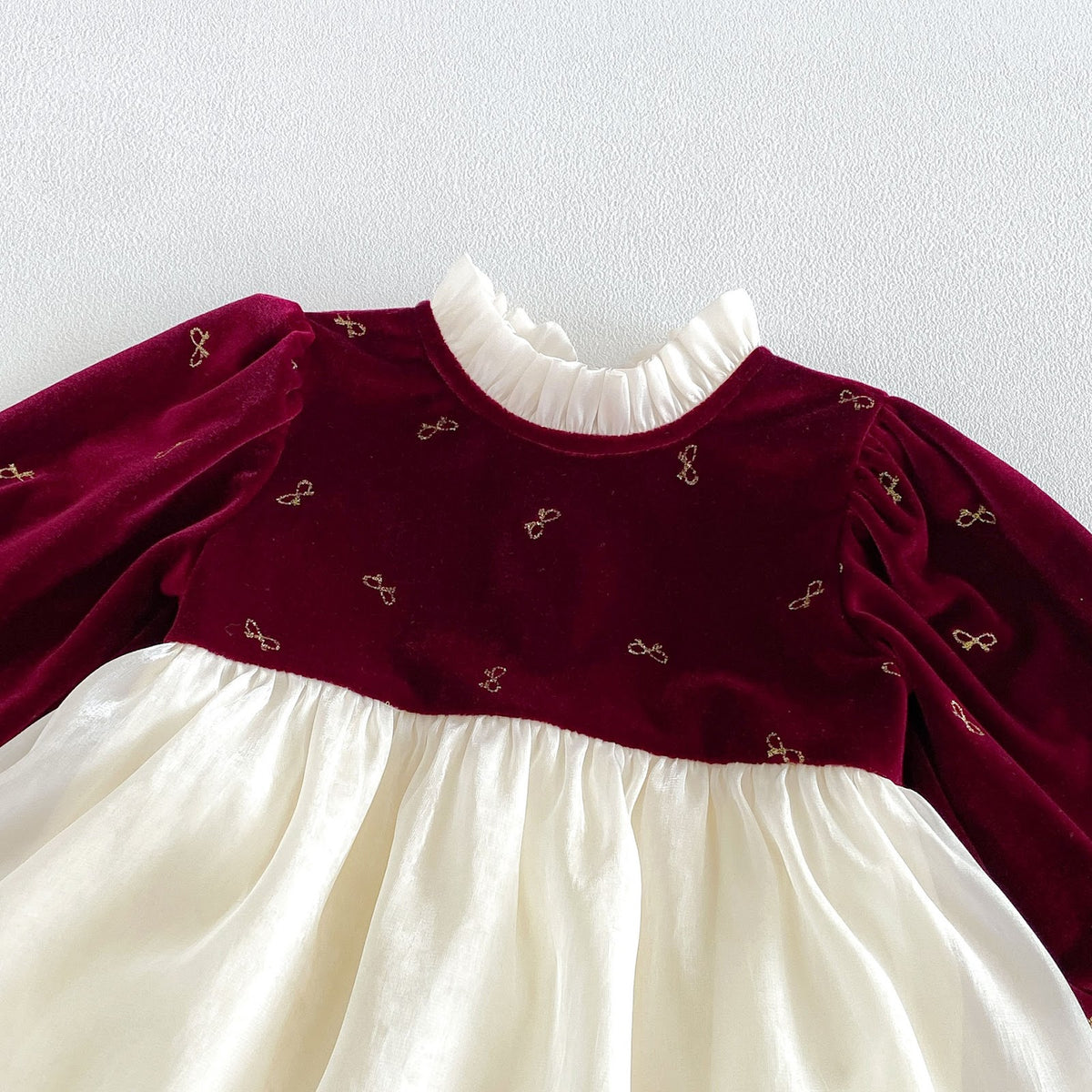 Wine Red Velvet Bow Print Skirted Romper – TYM-FCN-006