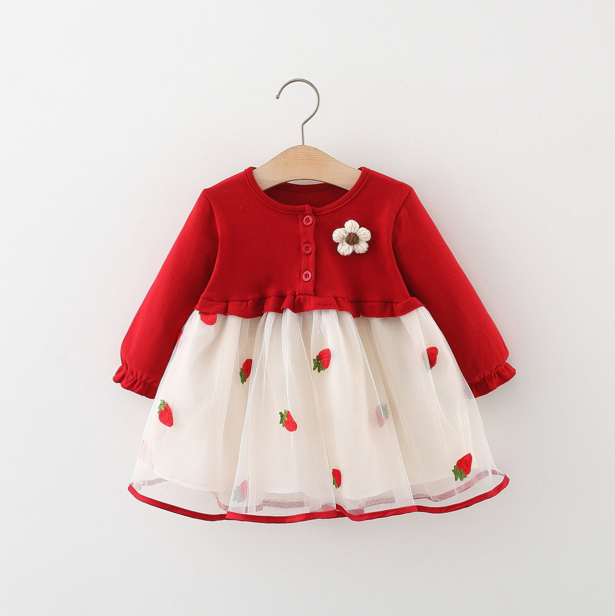 Red Strawberry Net Long Sleeve Frock – TYM-WZX-061