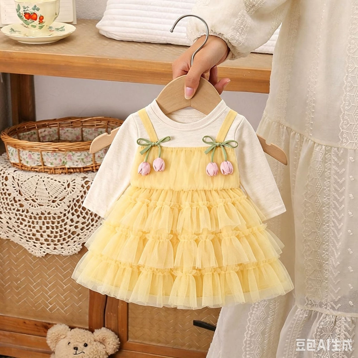 Lemon Yellow Tulip Bow Tiered Tulle Frock – TYM-CXM-081