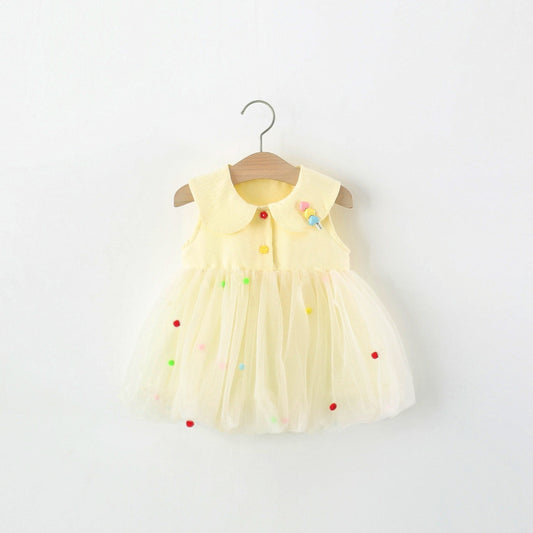 Lemon Yellow Bunny Ear Pom-Pom Tulle Frock – TYM-TZO-002
