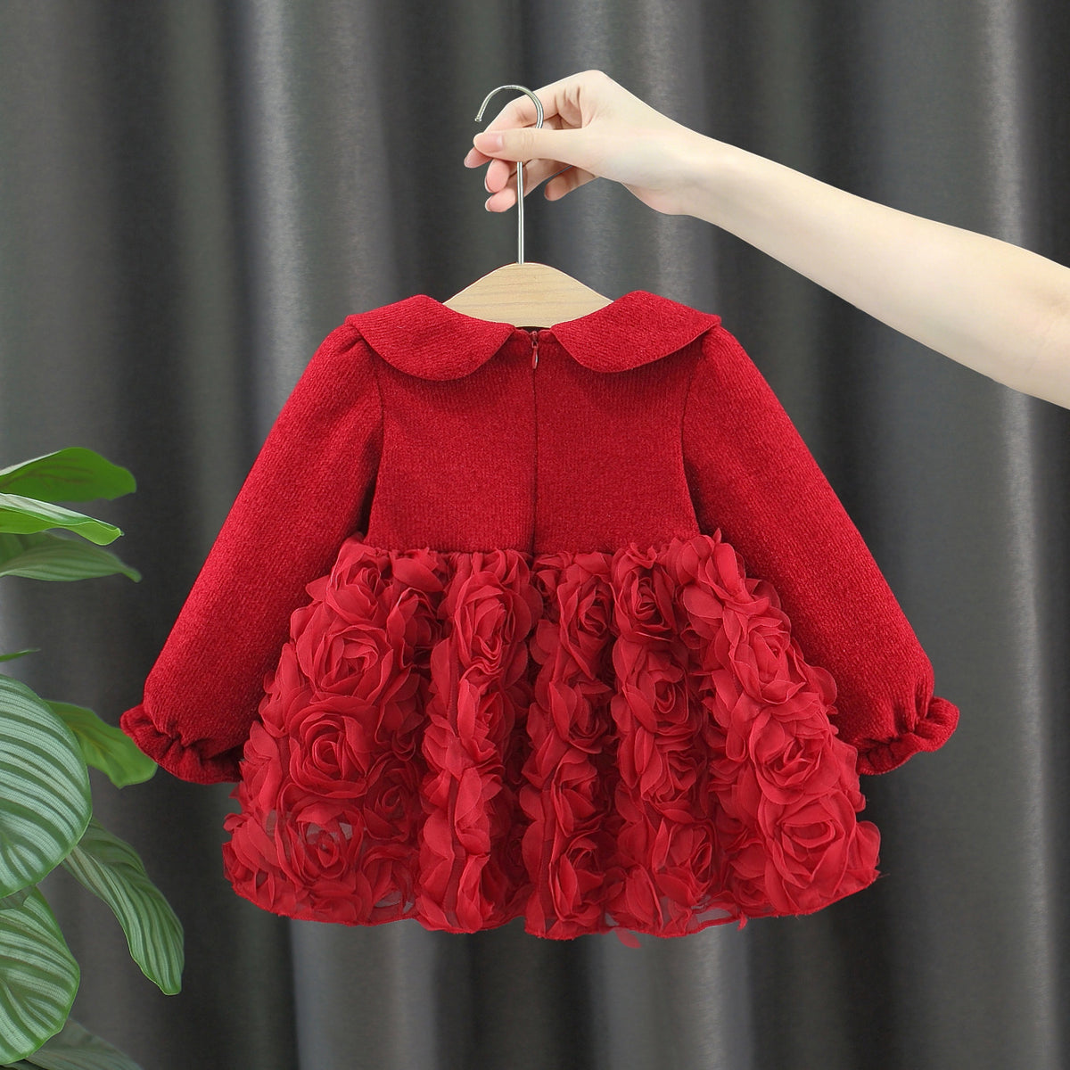 Red Rosette Long Sleeve Winter Frock – TYM-WZX-059