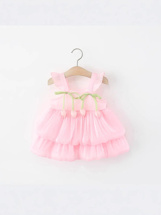 Pink Tulip Bud Two-Tier Bubble Frock – TYM-WZX-011