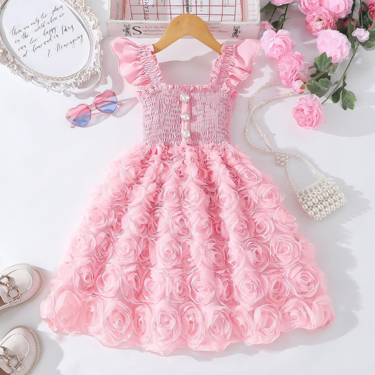 Pink Smocked Rosette Sundress – TYM-SZL-015