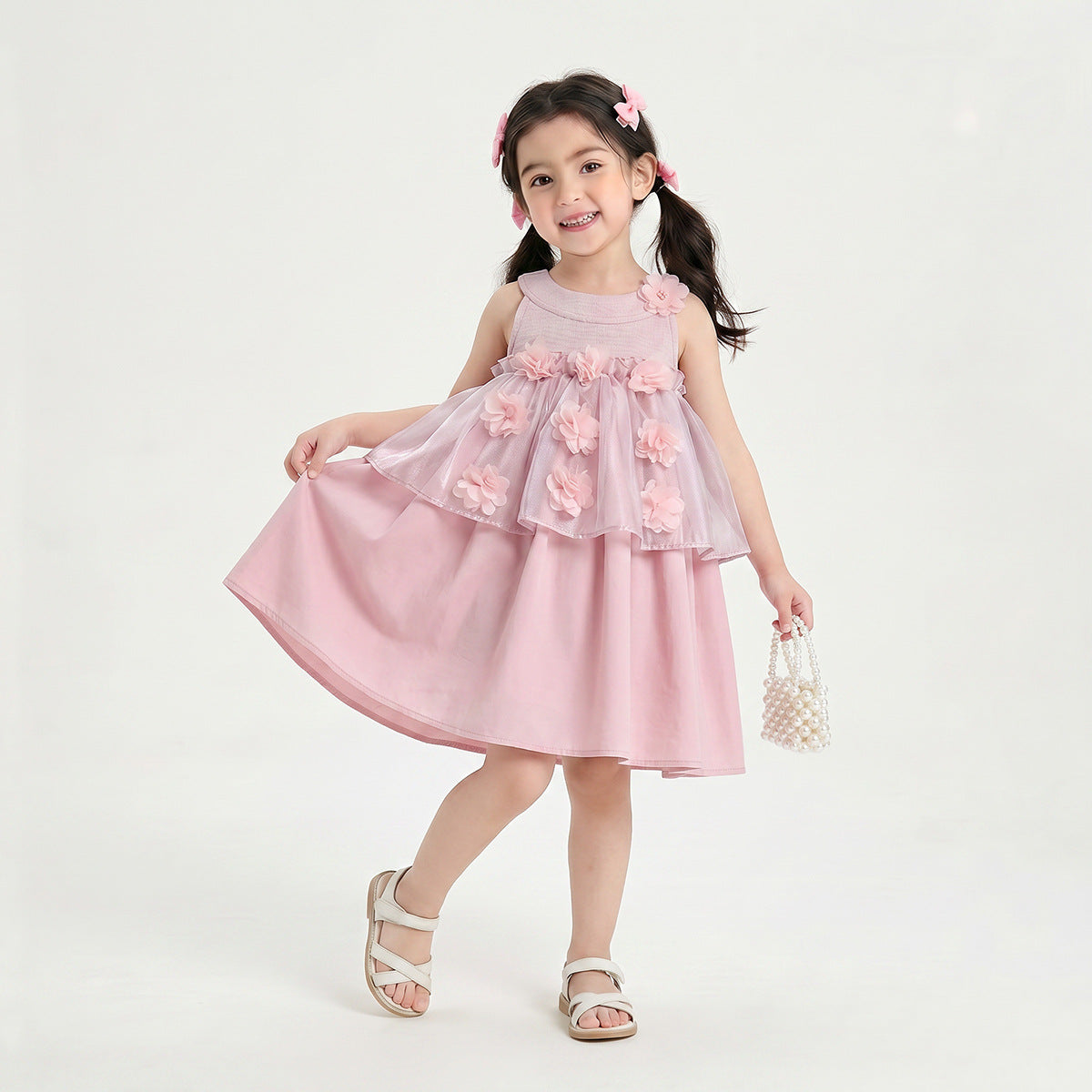 Pink 3D Flower Tulle Layer Frock – TYM-YWL-020
