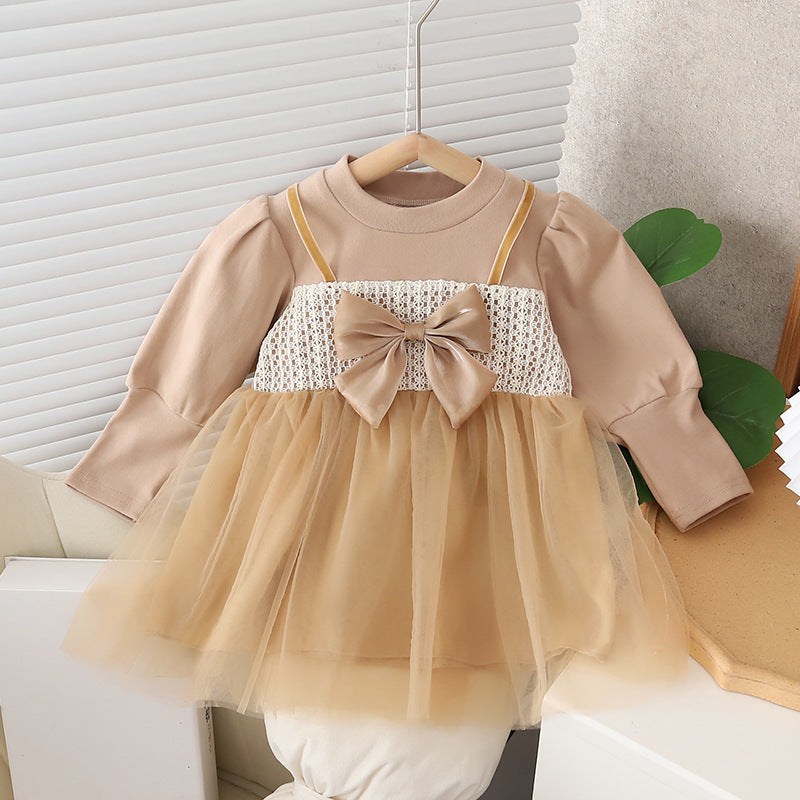 Beige Satin Bow Tulle Frock – TYM-CXM-085