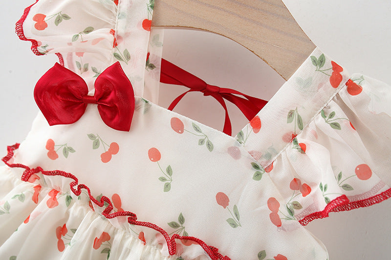 Cream Cherry Print Tiered Summer Frock – TYM-TZO-005