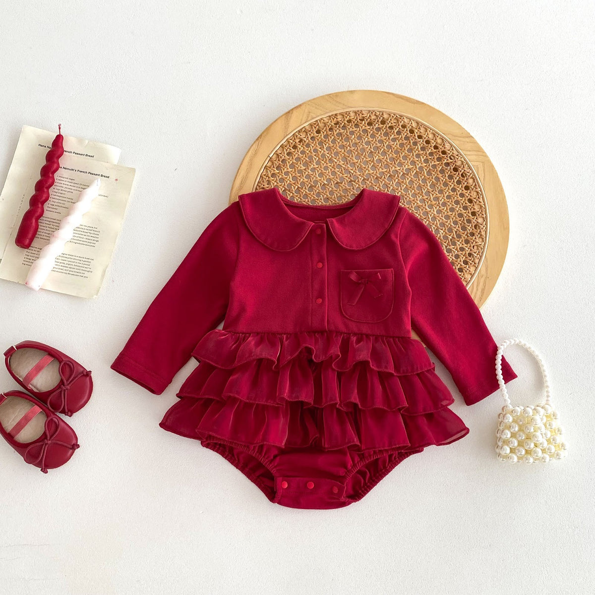 Red Peter Pan Collar Ruffle Romper – TYM-FCN-009