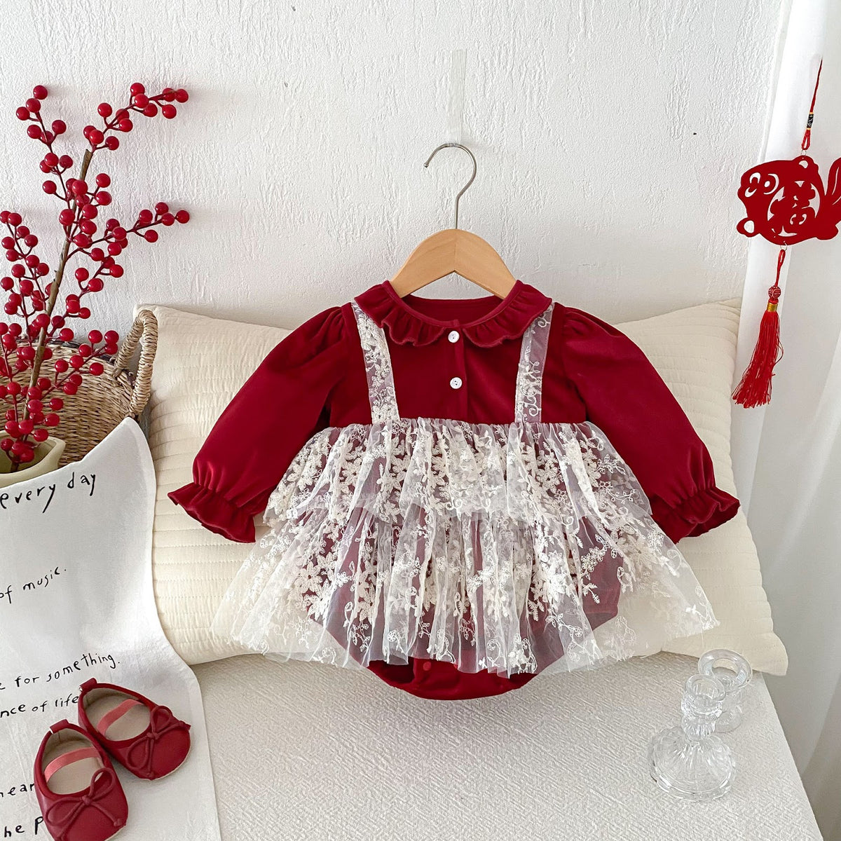Red Velvet Lace Pinafore Romper – TYM-FCN-004