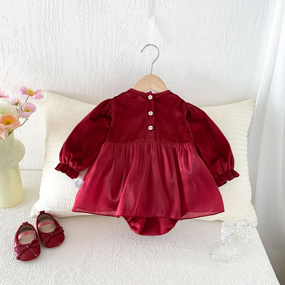 Wine Red Ruffle Bib Skirted Romper – TYM-FCN-008