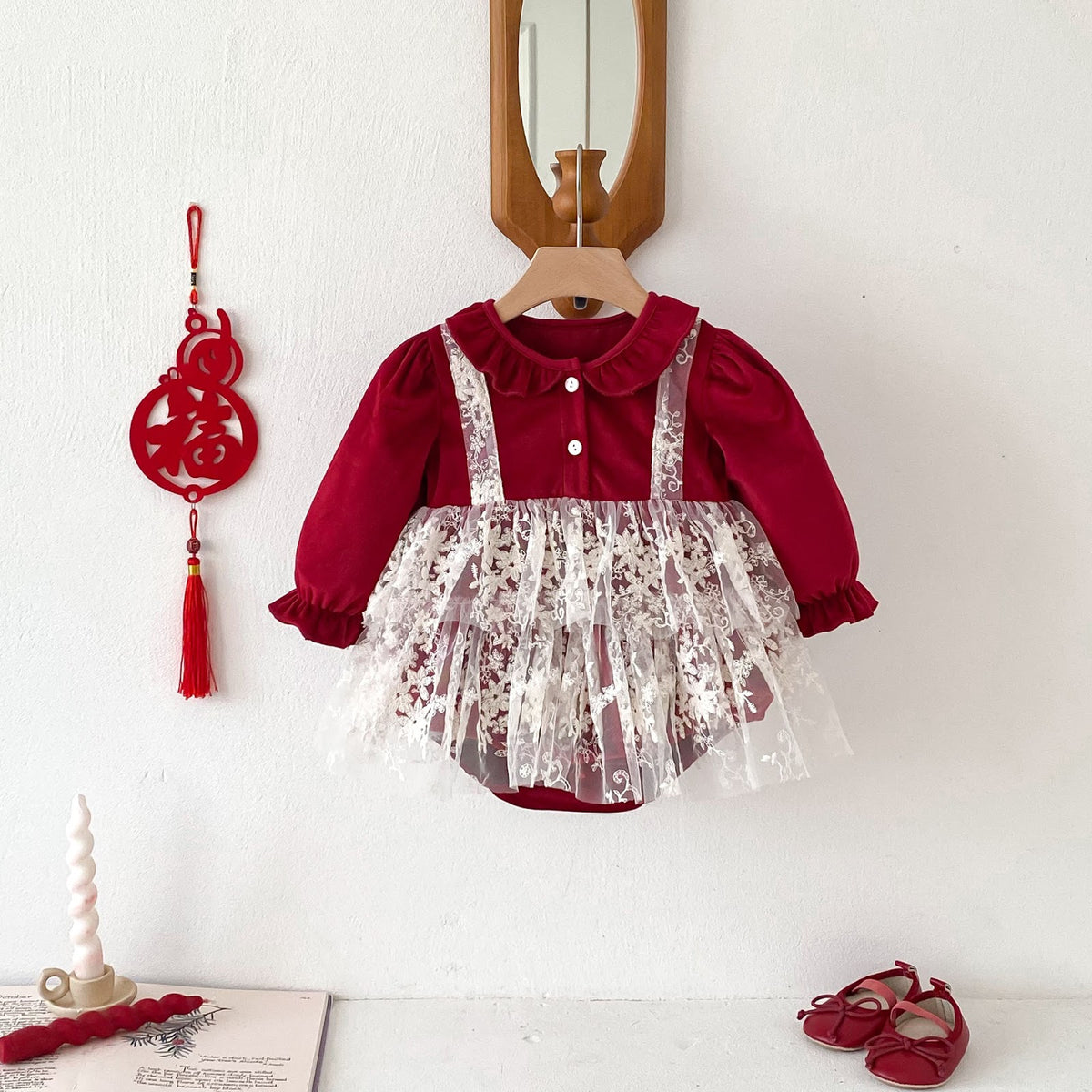 Red Velvet Lace Pinafore Romper – TYM-FCN-004
