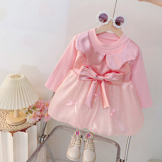 Pink Petal Collar Satin Bow Bubble Frock – TYM-CXM-067