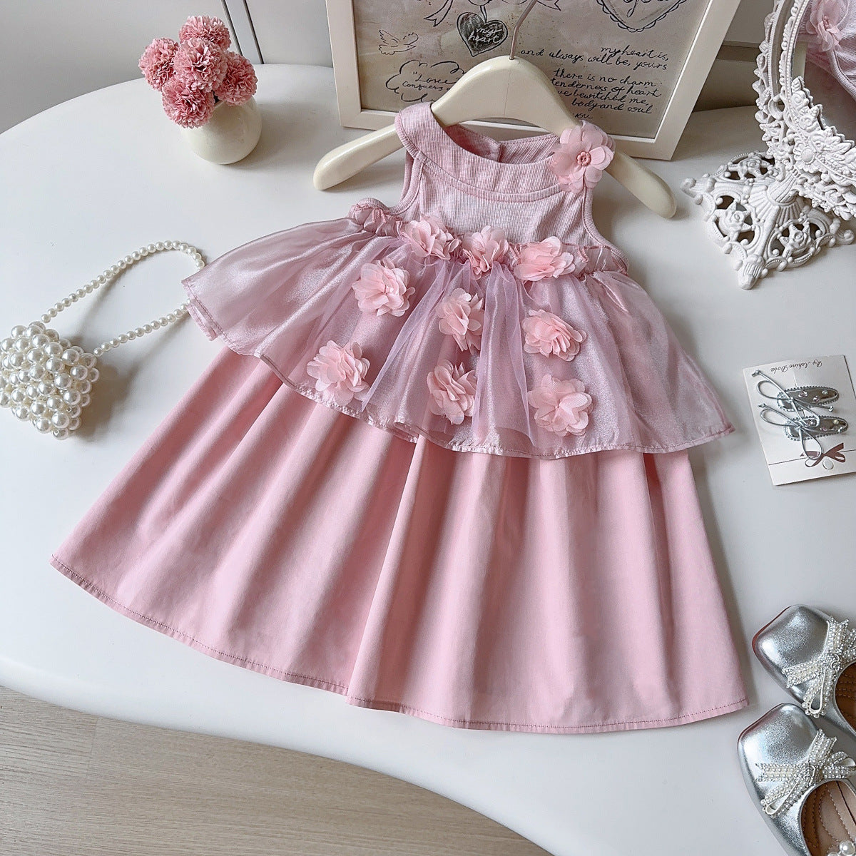 Pink 3D Flower Tulle Layer Frock – TYM-YWL-020