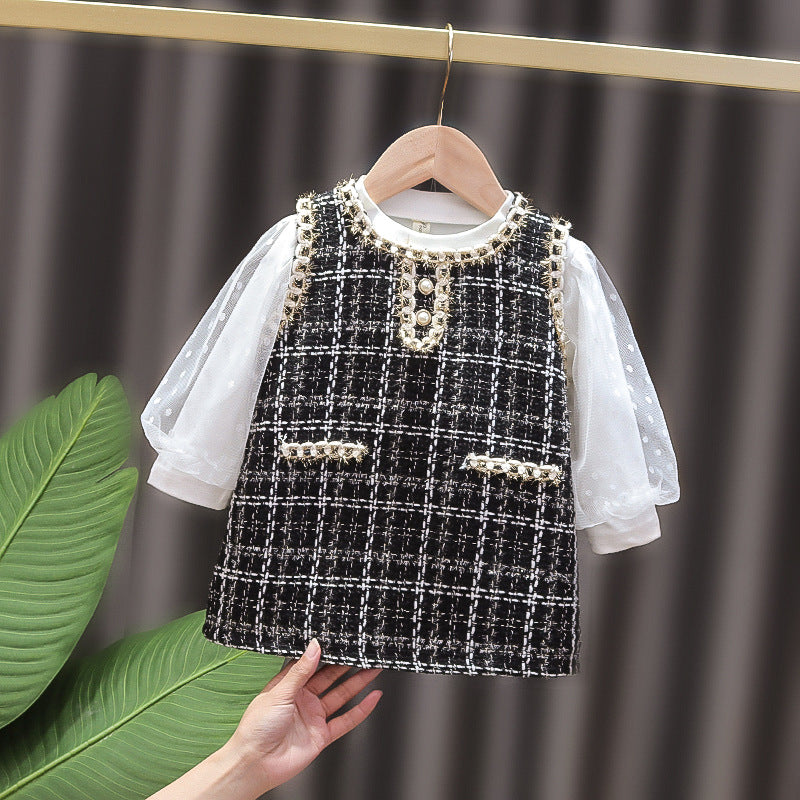 Black Tweed Pearl Trim Pinafore Frock – TYM-CXM-074