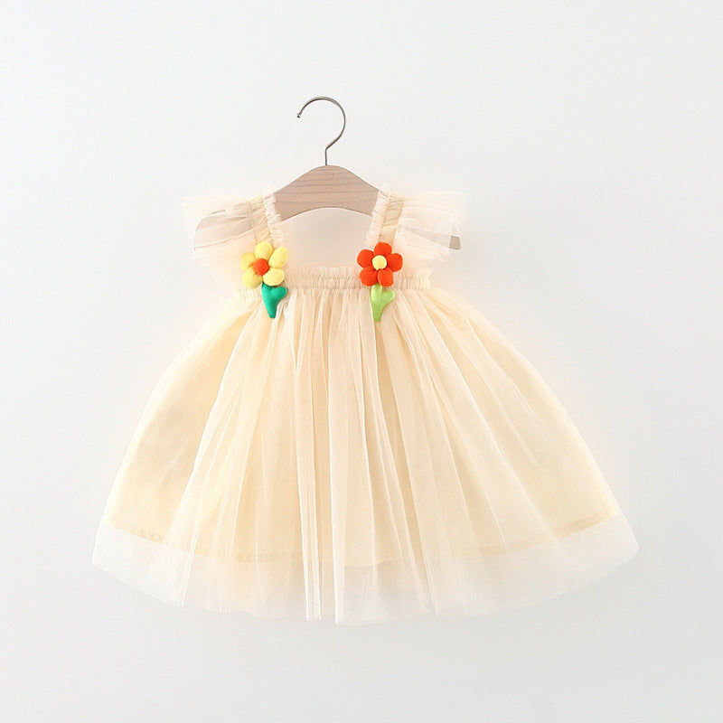 Cream Flower Patch Tulle Sundress – TYM-TZO-026