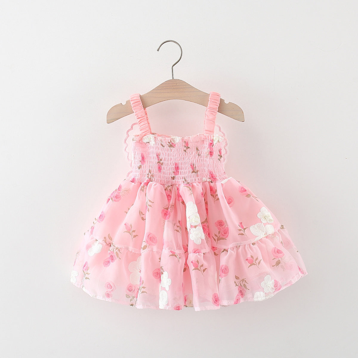 Pink Rose Print Smocked Sundress – TYM-WZX-015