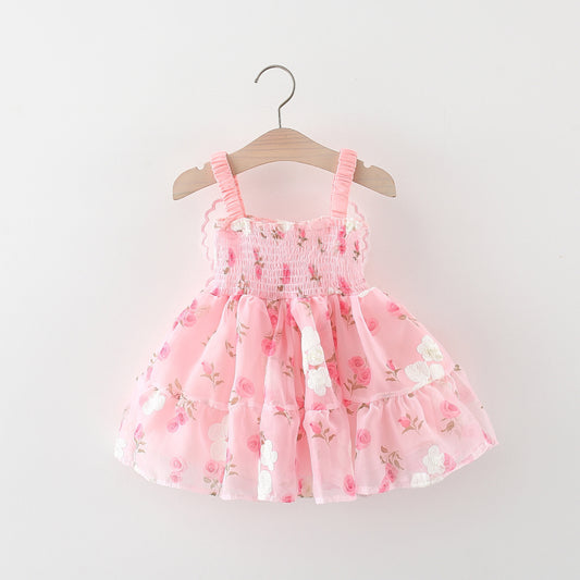 Pink Rose Print Smocked Sundress – TYM-WZX-015