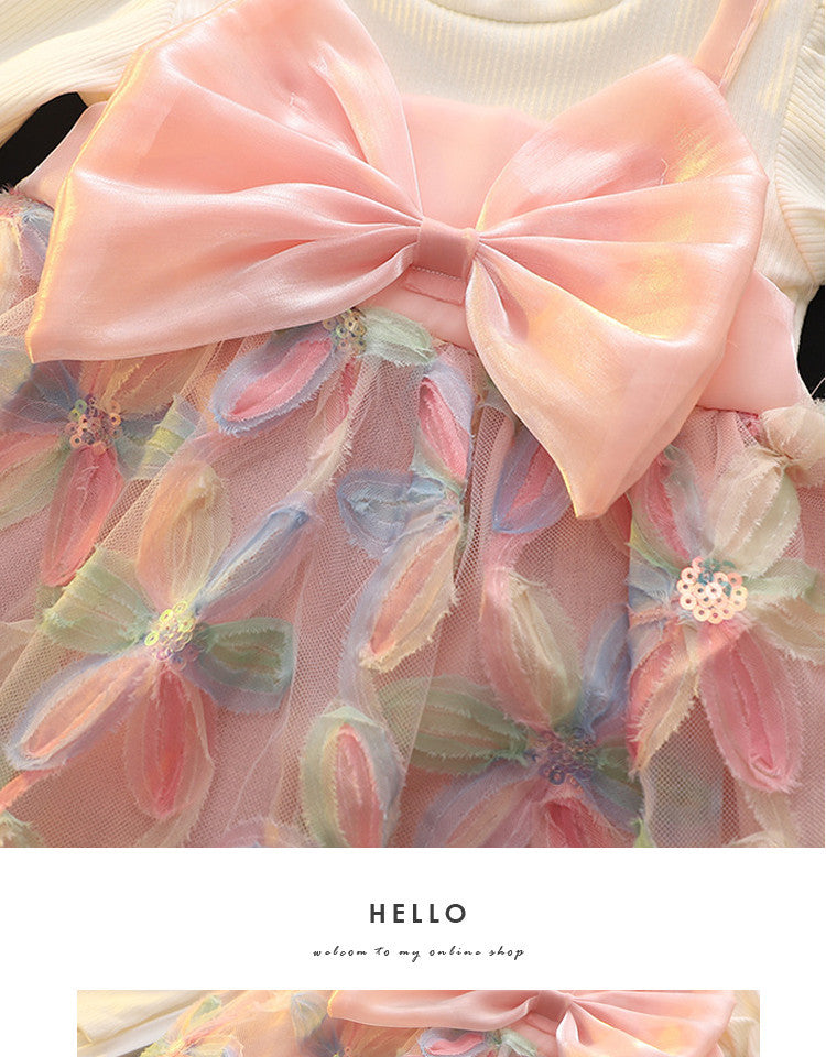 Pink Bow Butterfly Embroidered Frock – TYM-CXM-069