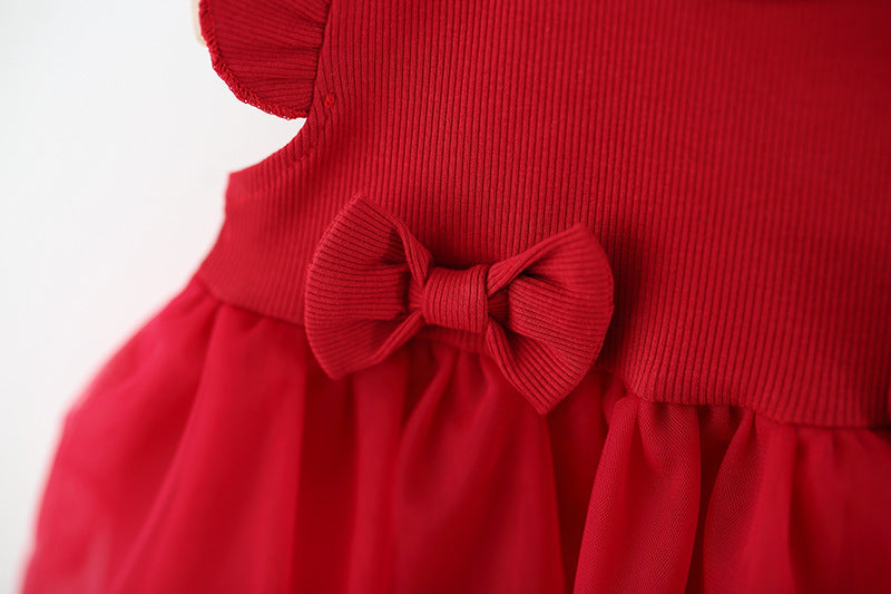 Red Pom-Pom Tiered Tulle Frock – TYM-TZO-010