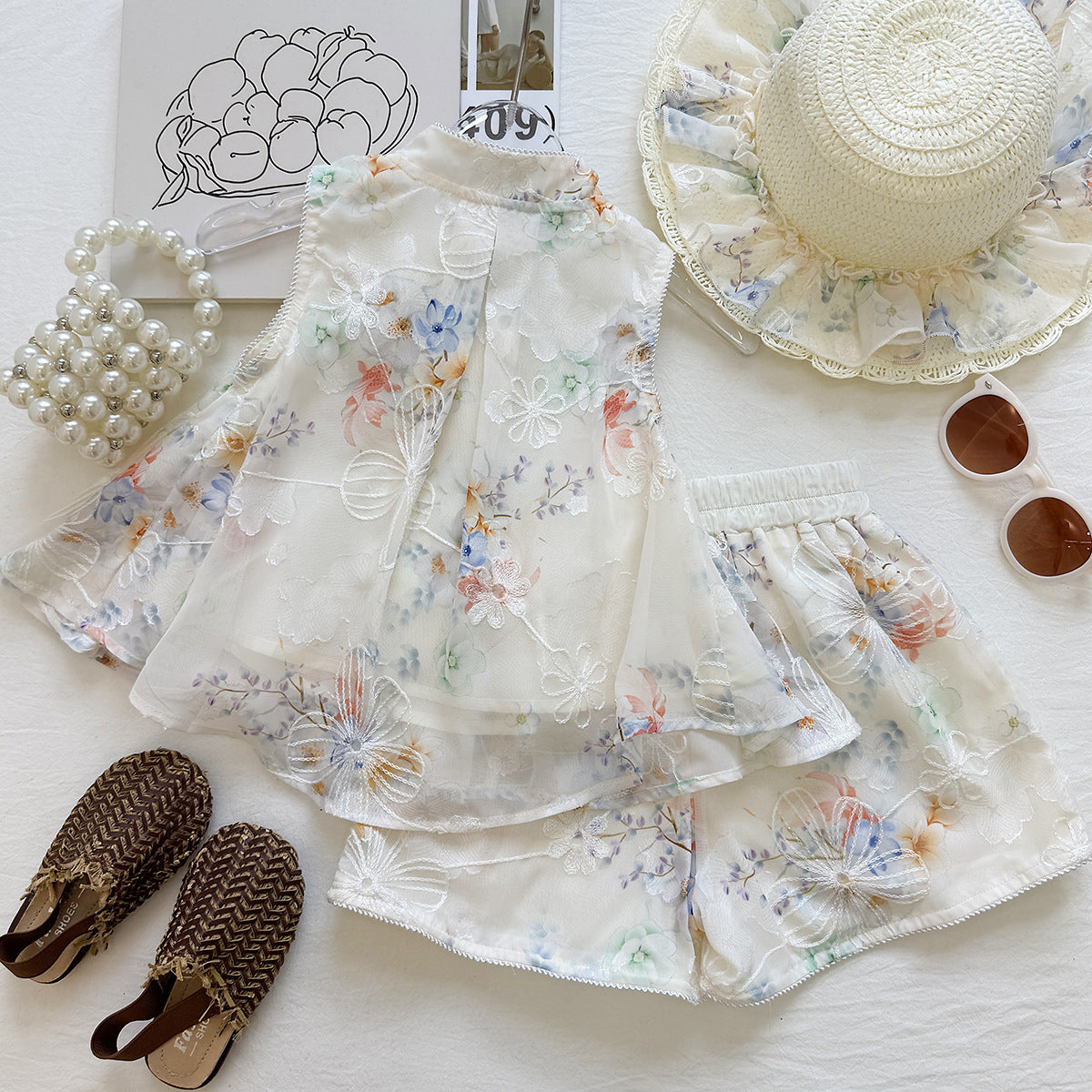 Cream Watercolour Floral Mandarin Frog Button Top – TYM-YWL-050