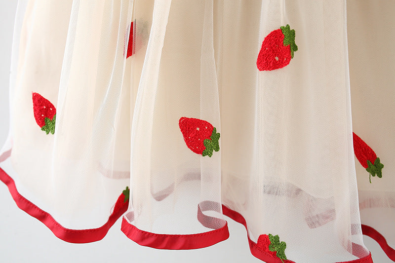 Red Strawberry Net Puff Sleeve Frock – TYM-WZX-013