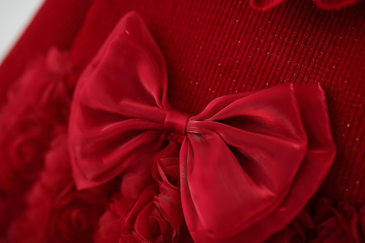 Red Rosette Big Bow Ruffle Neck Frock – TYM-WZX-062