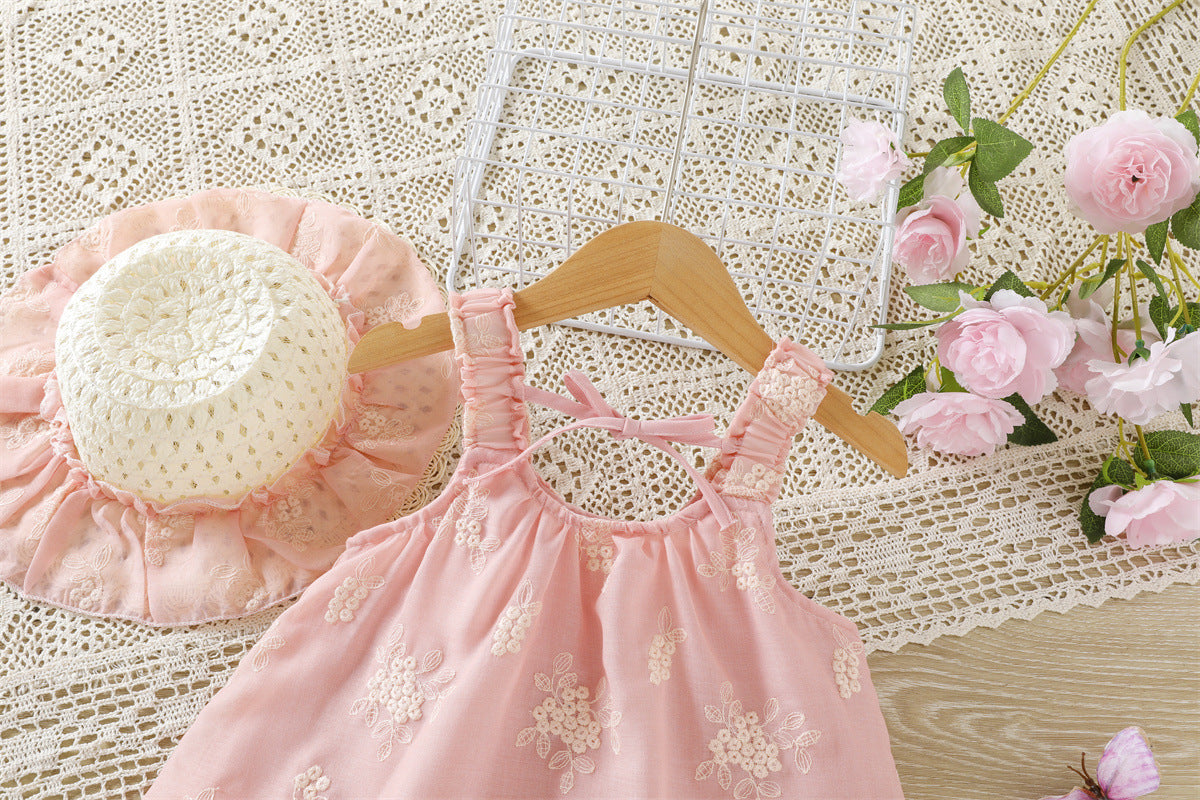 Pink Floral Embroidered Tulle Hem Sundress – TYM-WZX-029