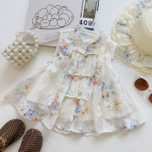 Cream Watercolour Floral Mandarin Frog Button Top – TYM-YWL-050
