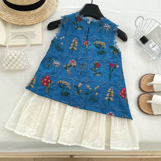 Blue Botanical Embroidered Layered Frock – TYM-YWL-039