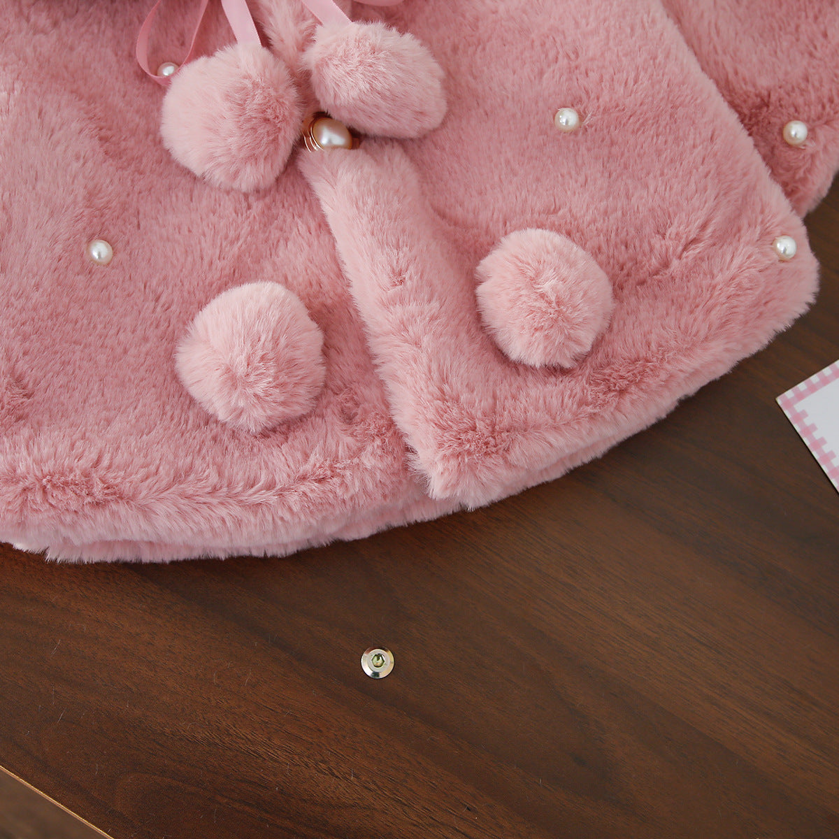 Dusty Pink Plush Pom-Pom Pearl Cape – TYM-WZX-056