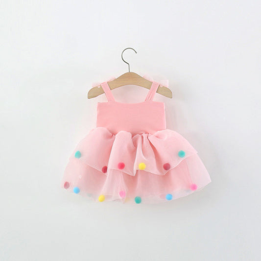 Pink Pom-Pom Tiered Strap Frock – TYM-TZO-011