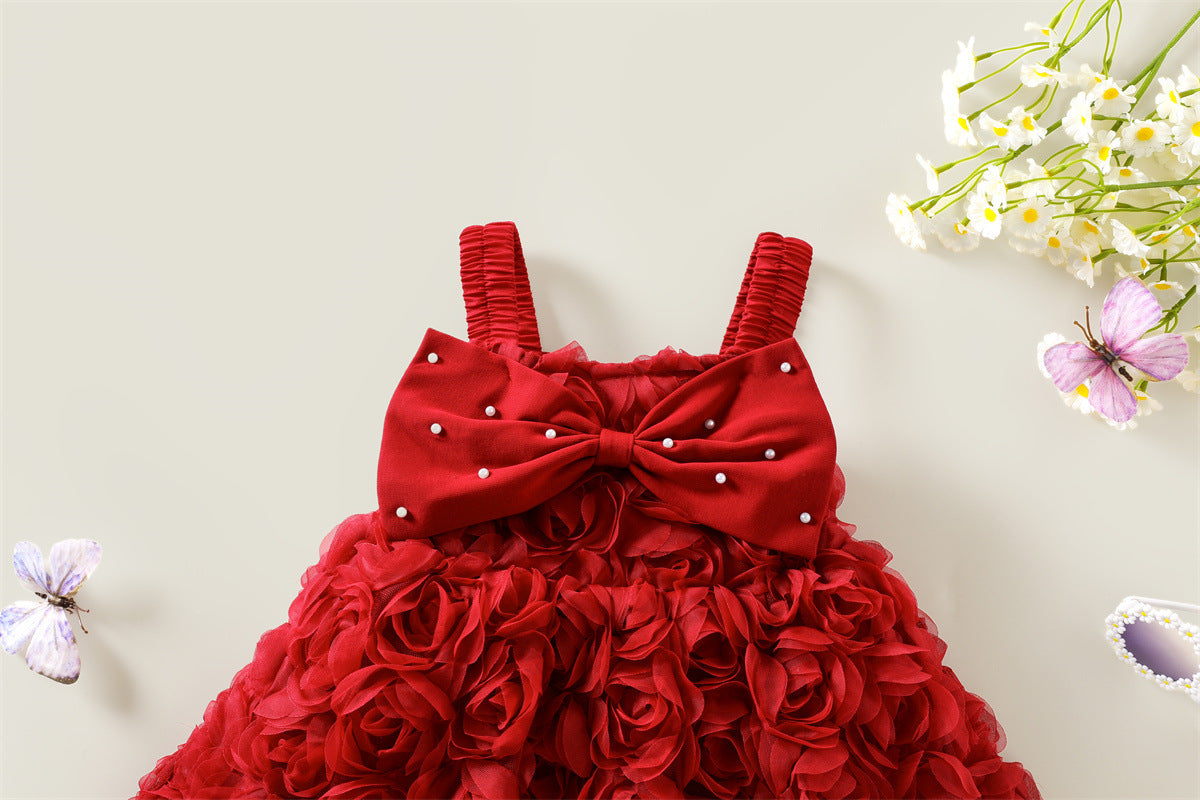 Red 3D Rosette Smocked Party Frock – TYM-WZX-033