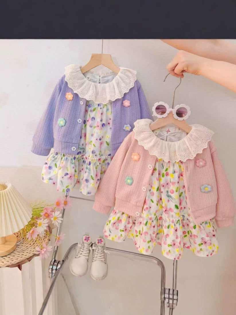 Pink Flower Cardigan & Floral Frock – TYM-CXM-043