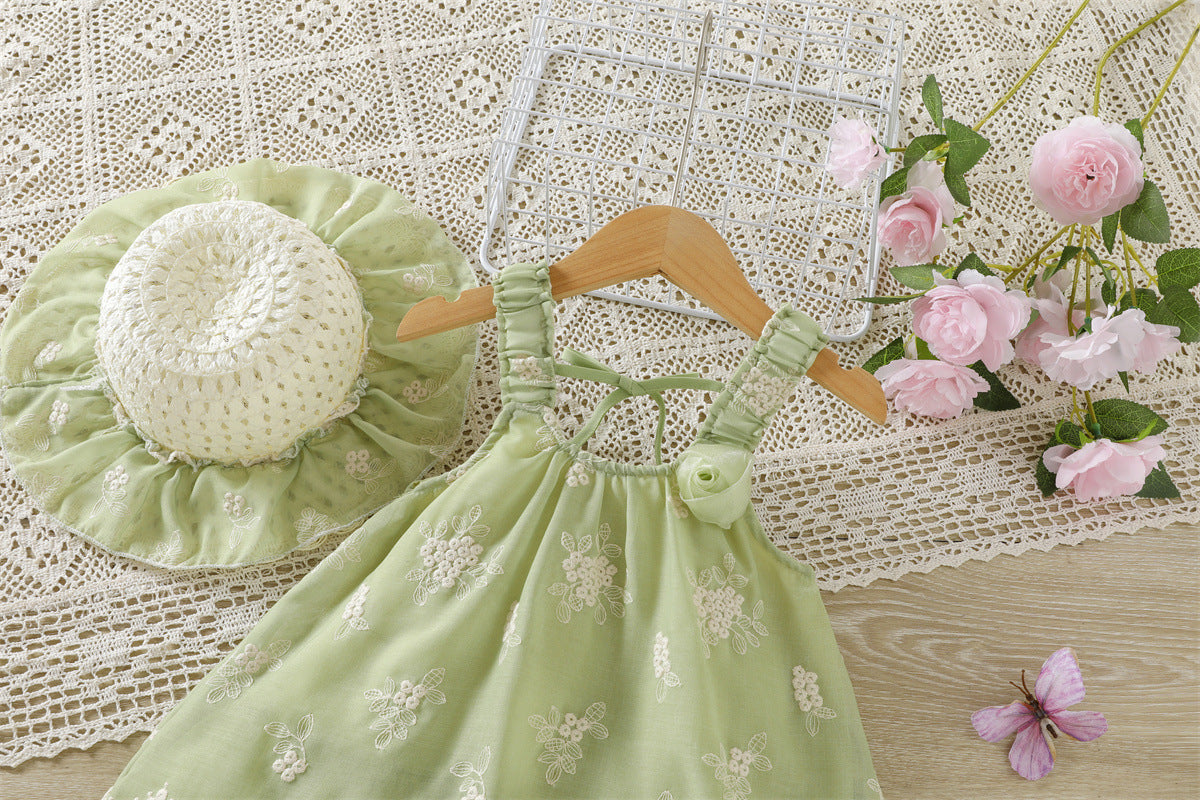 Sage Green Floral Embroidered Tulle Hem Sundress – TYM-WZX-030
