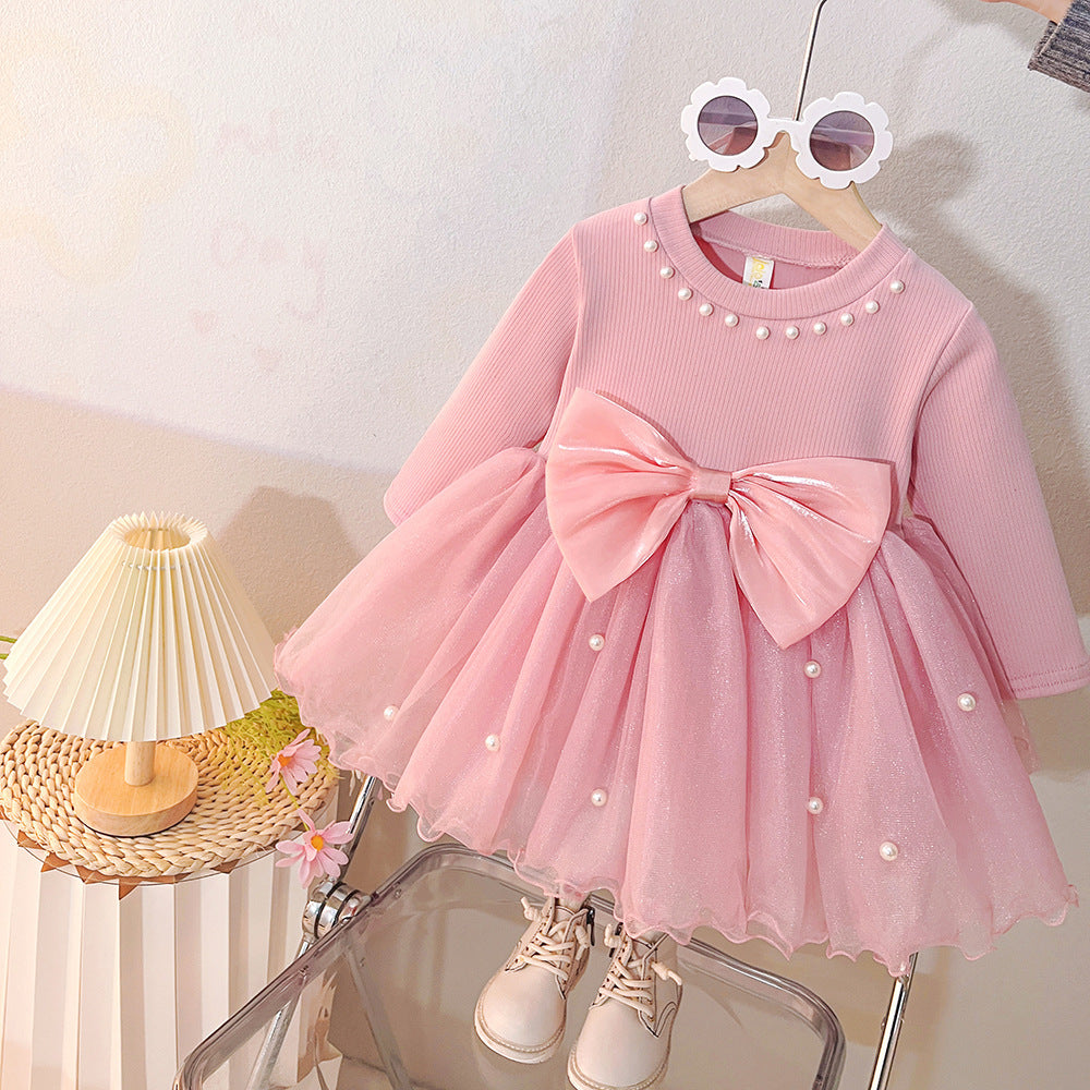Pink Pearl Bow Tulle Frock – TYM-CXM-028