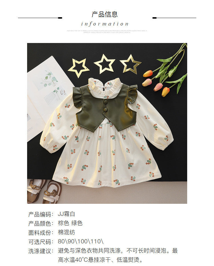 Olive Leather Vest & Floral Frock – TYM-CXM-087